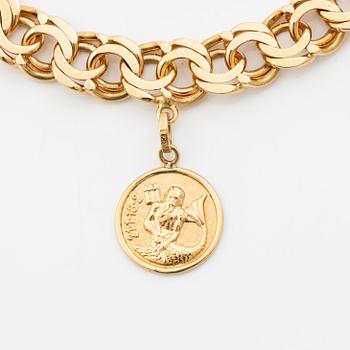 Bracelet, 18K gold, with charms including zodiac signs.