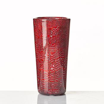 Paolo Venini, a red and opaque "Murrine a Puntini" vase, Venini Murano, Italy 1950-60's.