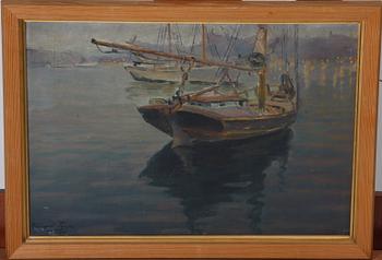 OKÄND KONSTNÄR, olja på duk. Otydl sign o dat 1908.