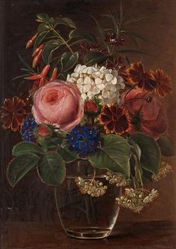 830. Johan Laurentz Jensen, Still life with summer flowers in a glass vase.