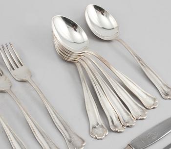 BESTICKSERVISDELAR, 24 st, silver, Hallberg, omkring 1900-talets mitt. Total vikt 1380 g.