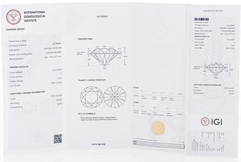 Sormus, briljanttihiotut timantit, keskitimantti 1,63 ct, 18K valkokultaa.