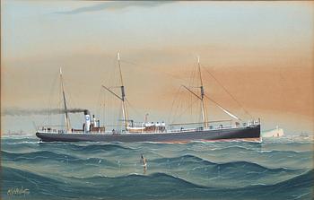 FARTYGSPORTRÄTT 'Carl XV', gouache, otydligt signatur 1891.