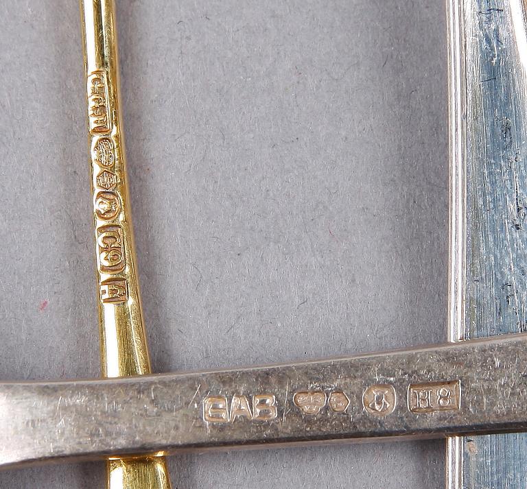 SMÖRGÅSGAFFLAR SAMT MOCKASKEDAR, 12+12+10, silver, CG Hallberg resp GAB, 1900-tal.