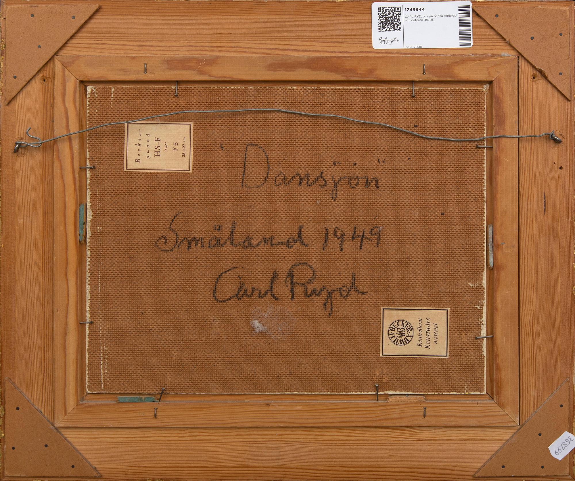CARL RYD, oil on panel signed and dated 49.