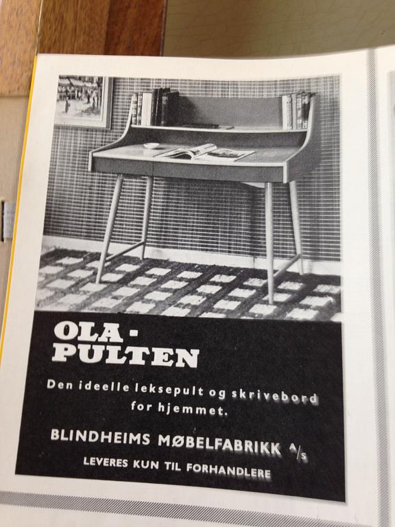 JOHN TEXMON, skrivbord, "Ola-pulten",  Blindheim Møbelfabrikk, i produktion från ca 1957.