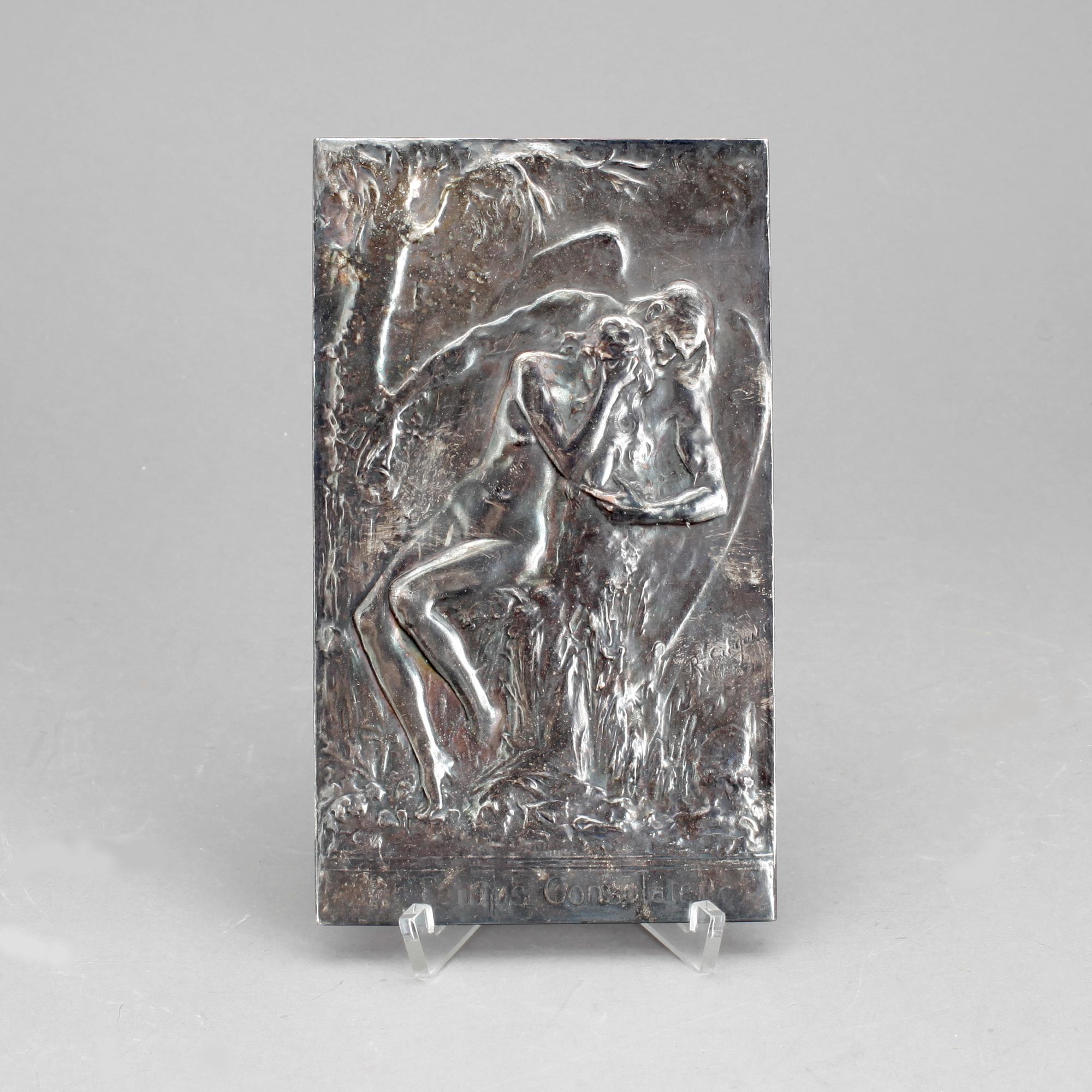 PLAKETT, försilvrad brons, art noveau, signerad, 1900-talets början.