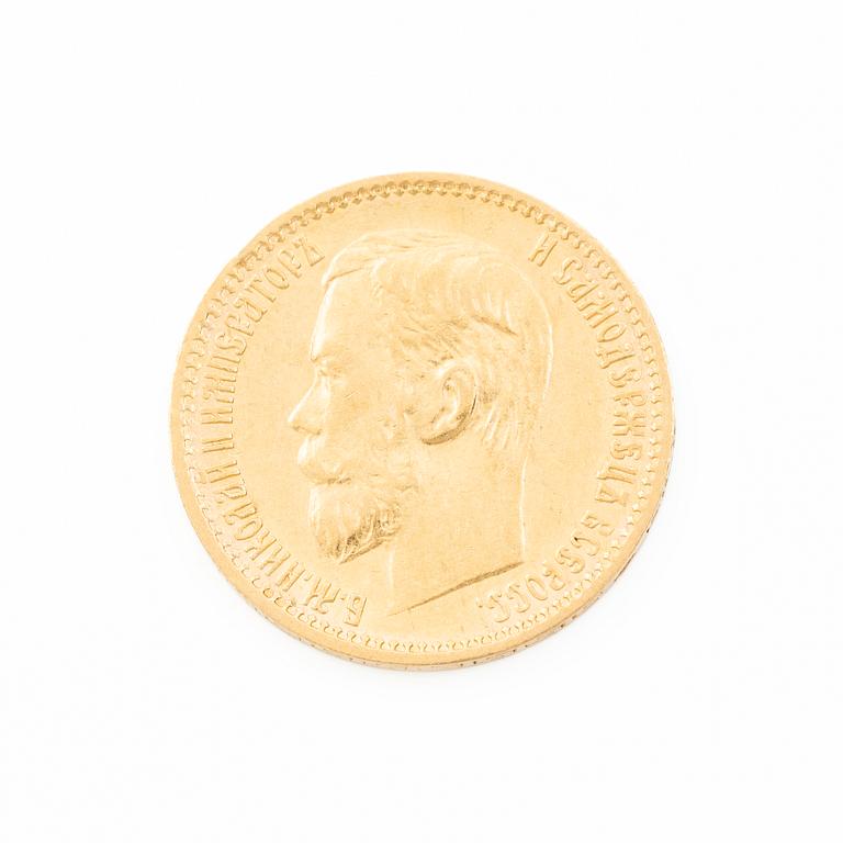 Gold coin, Nicholas II, Russia, 5 Rubles, 1898.