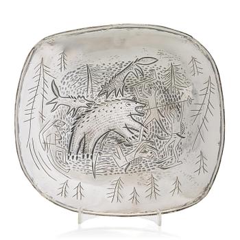 Tapio Wirkkala, A 'Bear hunting' silver dish, Tillander, Helsinki 1953.