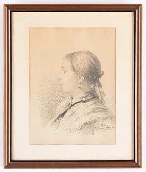 Severin Nilson, pencil drawing, signed and dated 1886.