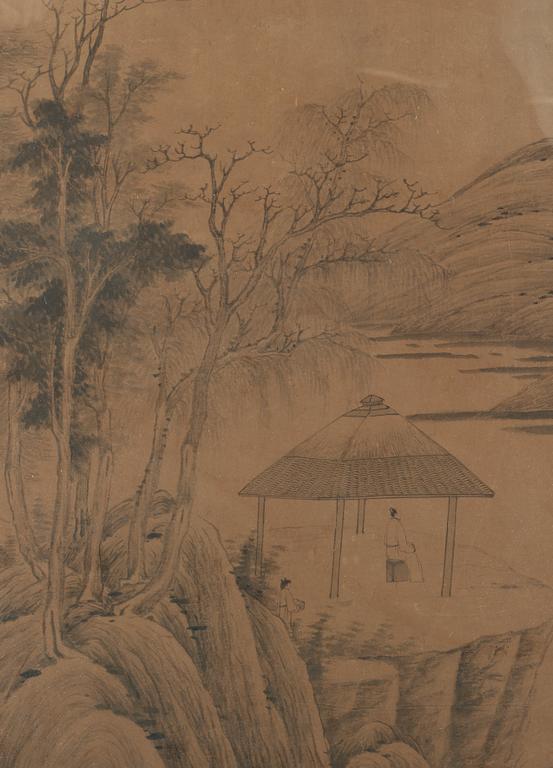 A landscape painting with calligraphy, Qing dynasty, 19th Century.