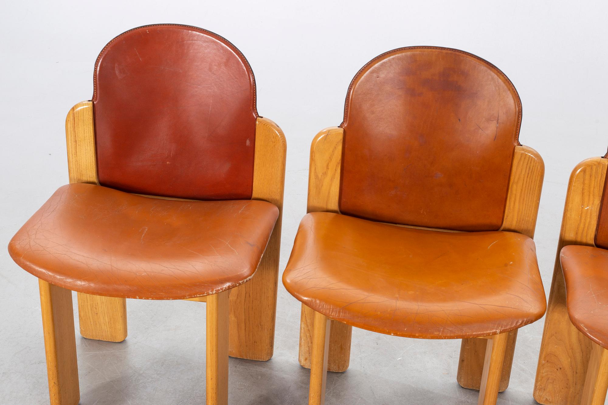 Silvio Coppola for Bernini Set of Four Dining Chairs in Brown Leather