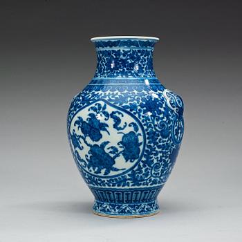 A blue and white vase, China, Republic, 20th Century, with Qianlong seal mark.