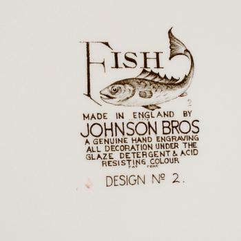 FISKSERVIS, 9 delar, flintgods, "Fish", Johnson Bros, England, 1900-talets andra hälft.