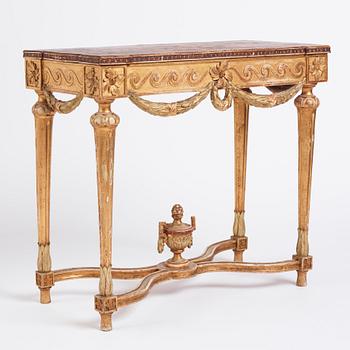 A Gustavian giltwood and faux-porphyry console table, late 18th century.