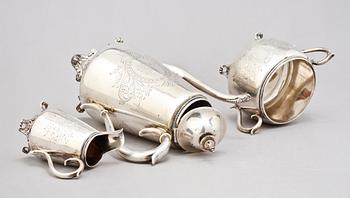 KAFFESERVIS, 3 delar, silver, bl. a Frans Holm & Co, Göteborg, 1888. Vikt 1090 g.