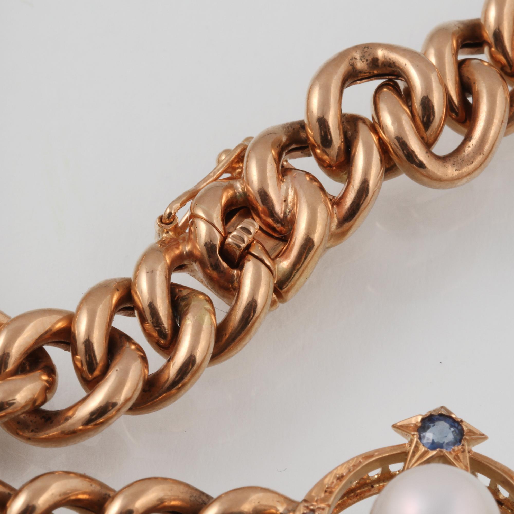 COLLIER, 18K guld med rosenslipade diamanter, blå safirer samt odlade pärlor, Gustav Dahlgren & Co, Malmö, 1996.