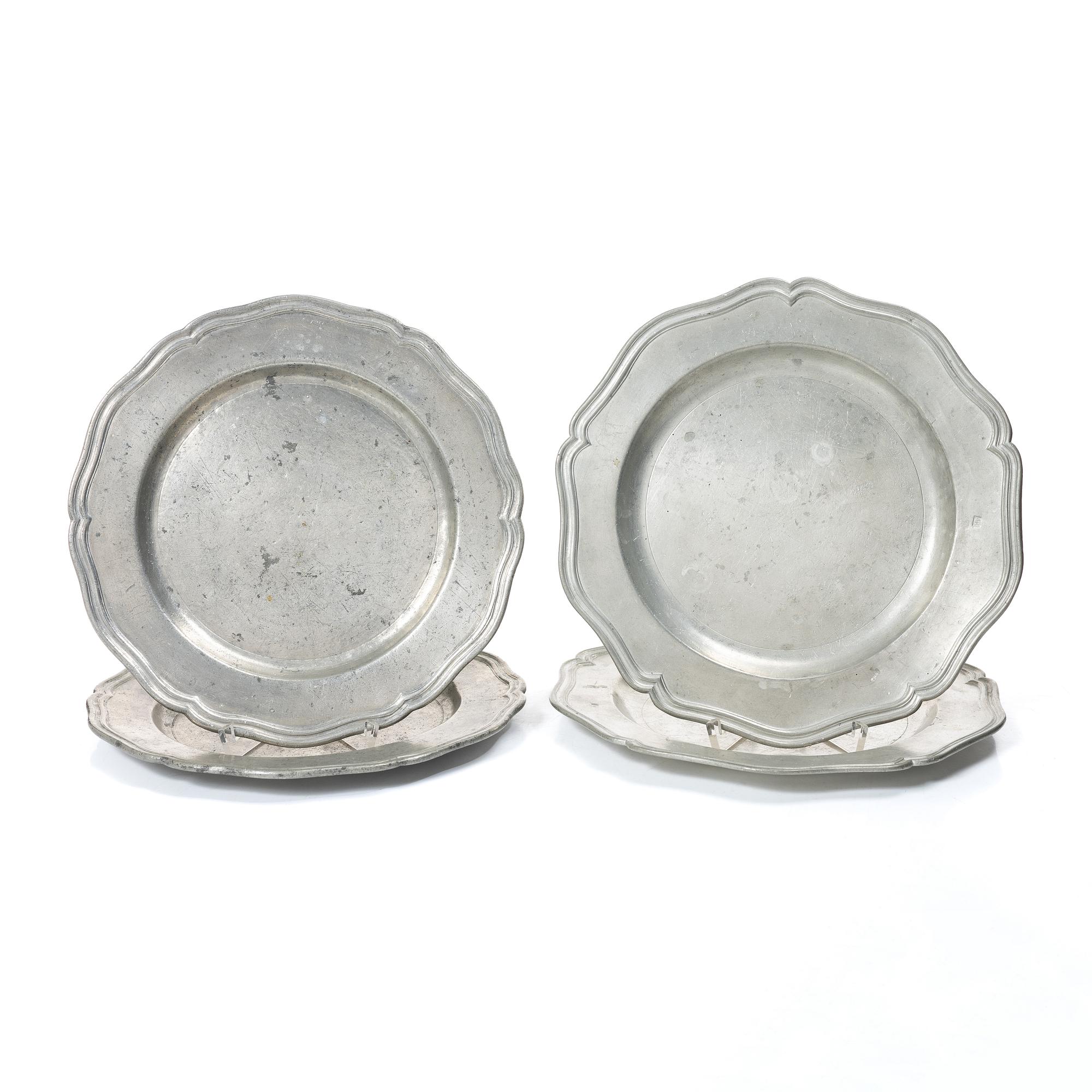 A set of four (2+2) peter rococo plates, two by Peter Törngren, Gothenburg 1760.
