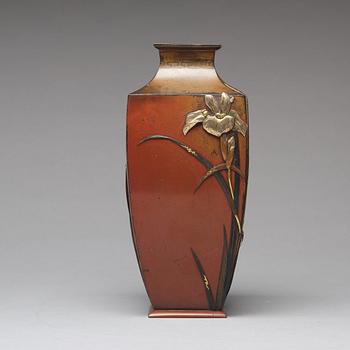 A Japanese Inlaid Bronze Vase, Meiji (1868-1912), signed.