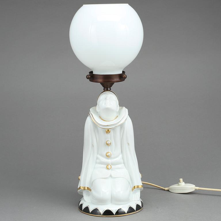 BORDSLAMPA, porslin och glas, 1900-talets första hälft.