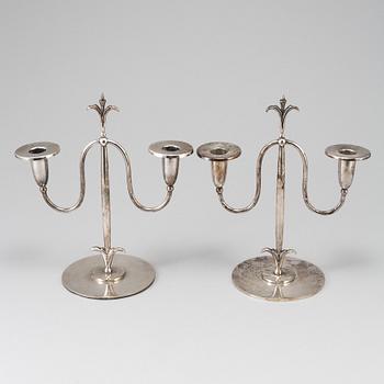 A pair of silver plate Swedish Grace candelabra design ELIS BERGH for CG Hallberg, Stockholm, 1920s.