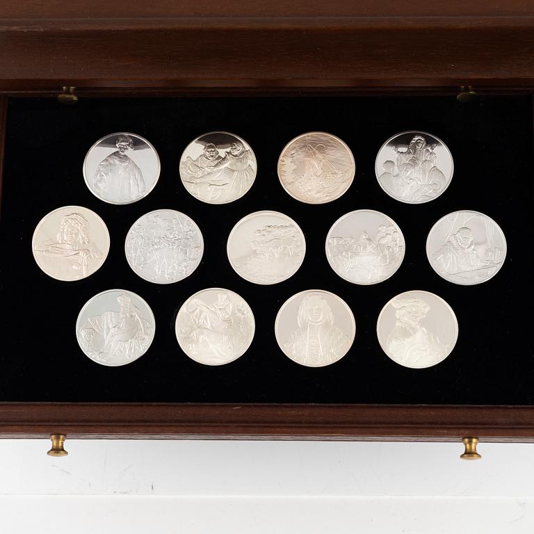 Samlarmedaljer, 50 st, sterlingsilver, "Rembrandt i silver", Franklin Mint AB.