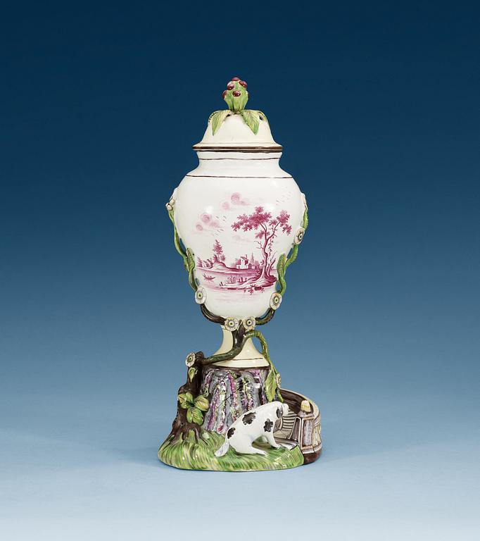 A Swedish Marieberg faience vase with cover, dated 30/6 (17)72.