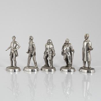 Allan Ebeling, nine stainess steel figurines, Swedish Kings and Queens, Nyby Bruks AB.