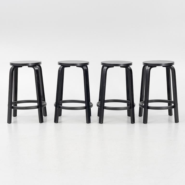 Alvar Aalto, four bar stools, model 64, Artek, Finland.