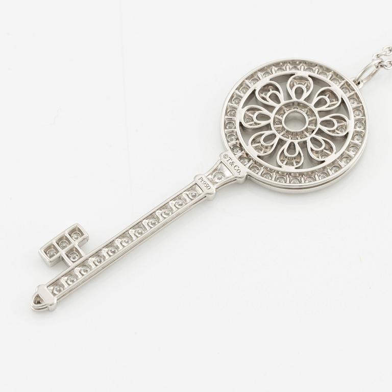 A platinum "Tiffany Keys" pendant set with round brilliant-cut diamonds.