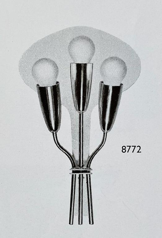 Harald Notini, a pair of wall sconces, model "8772/3", Arvid Böhlmarks Lampfabrik, Sweden 1950s.