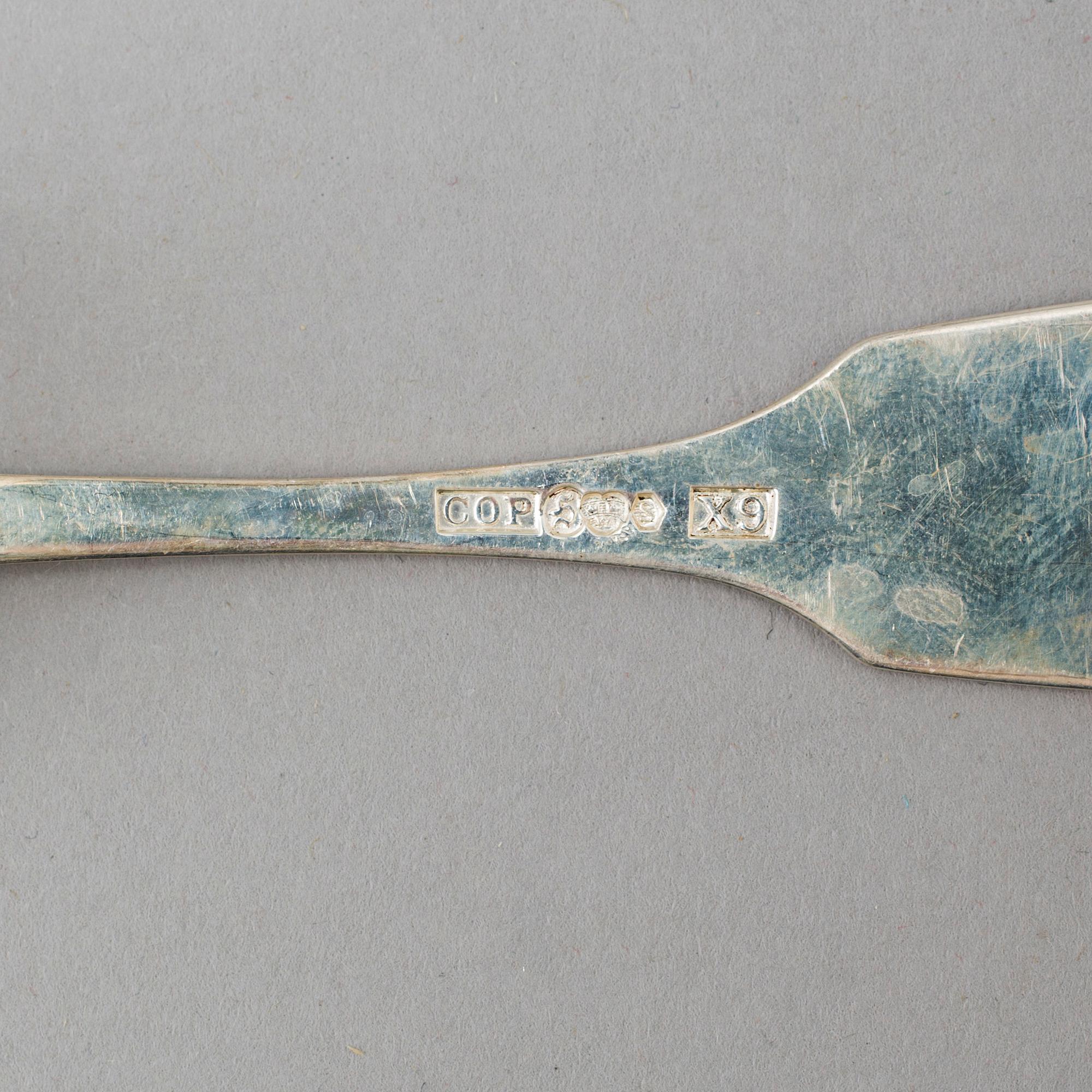 a lot of 24 silver spoons by C O Persson AB in Haparanda, Sweden. Weight ca 522 grams.