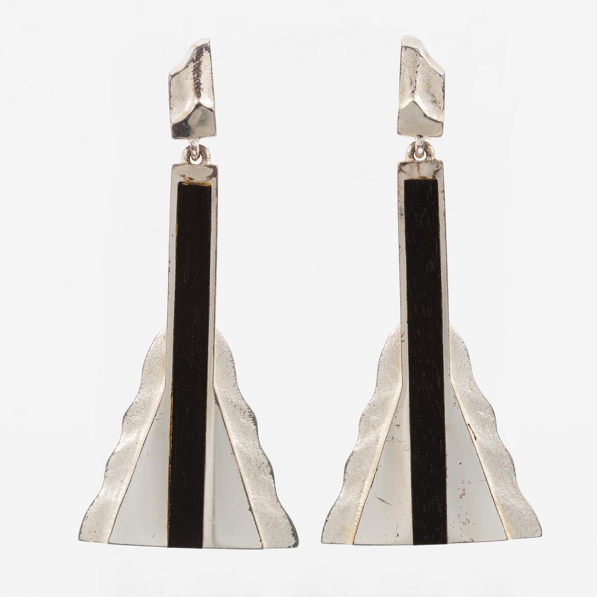 Lapponia, earrings, silver and wood. 1986.