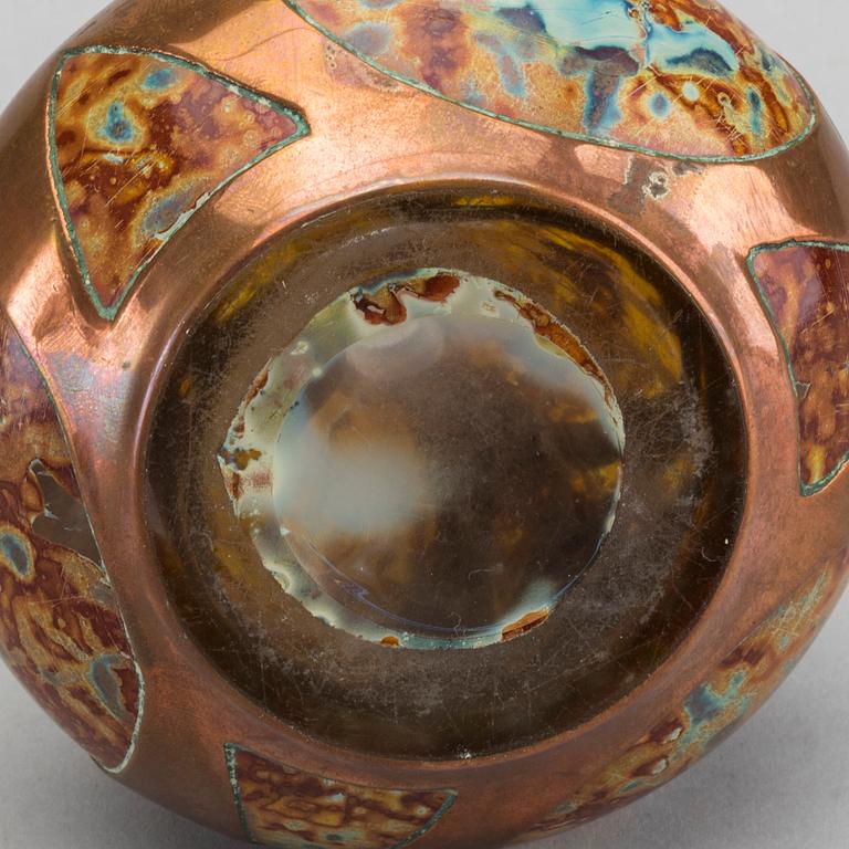 JOSEF KNIZEK, an Art Nouveau glass and copper vase.