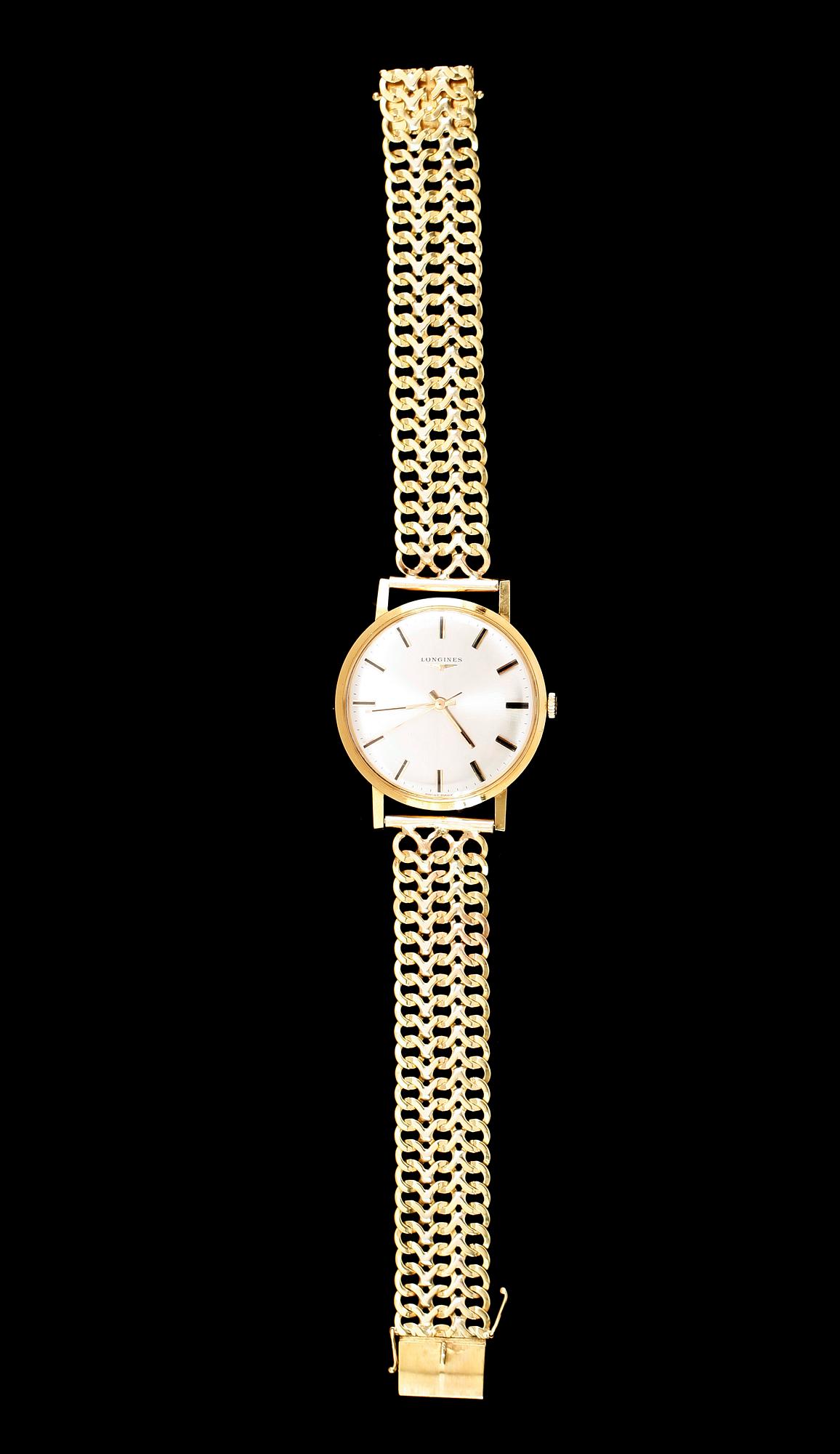 ARMBANDSUR, 18 k guld, Longines, 1970. Total vikt med armband 51 g.