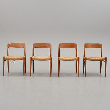 A set of four Niels Ole Møller teak chairs, JL Møller, Højberg, Denmark 1950's-60's.