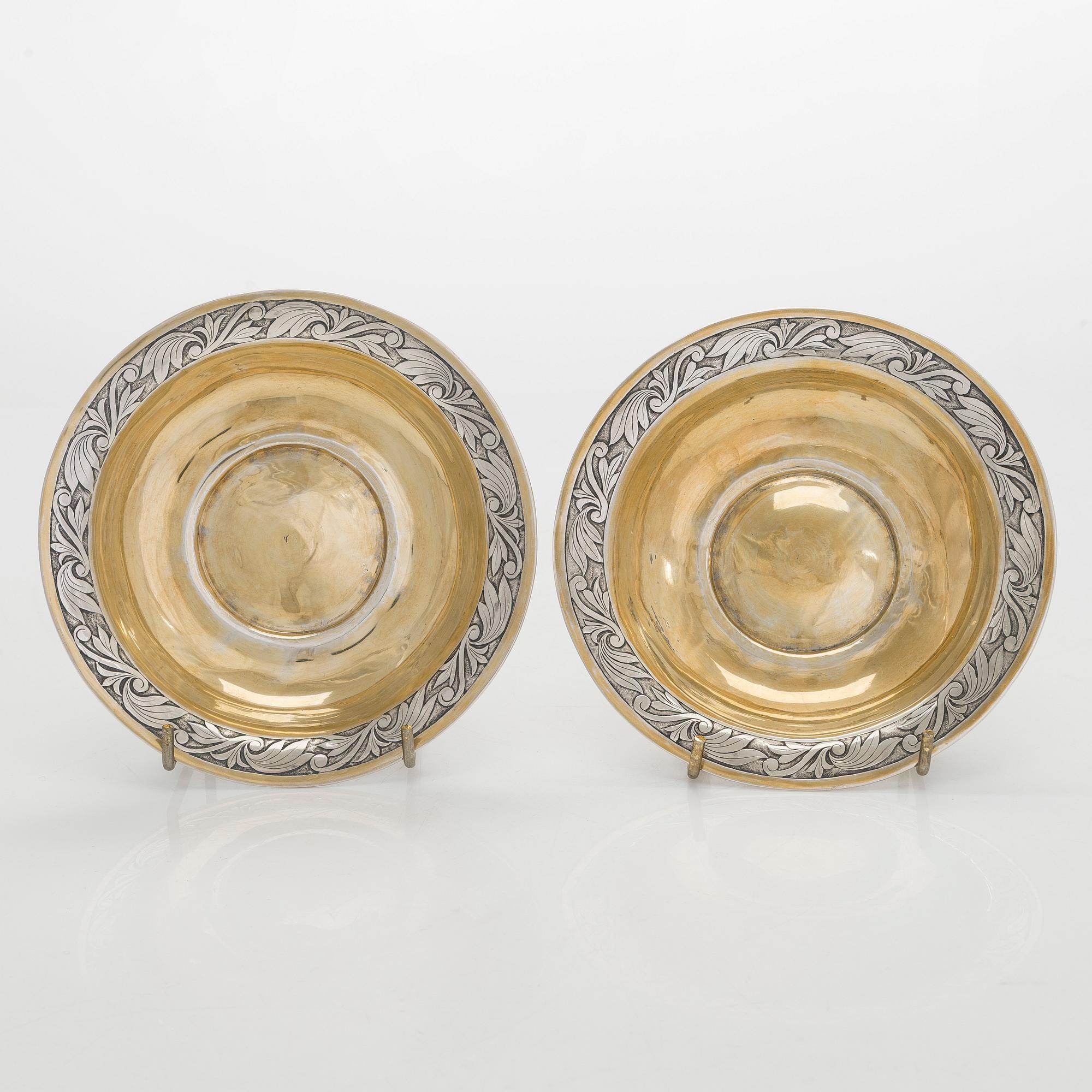 Kaffekoppar, ett par, silver och förgyllt silver (12L), sannolikt A F Bergmüller, Weissenfels, ca 1820. Empir.