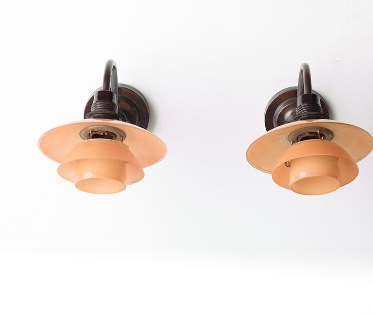 Poul Henningsen, two wall lamps, "PH 1/1" Patented, Louis Poulsen, Denmark ca 1933-39.