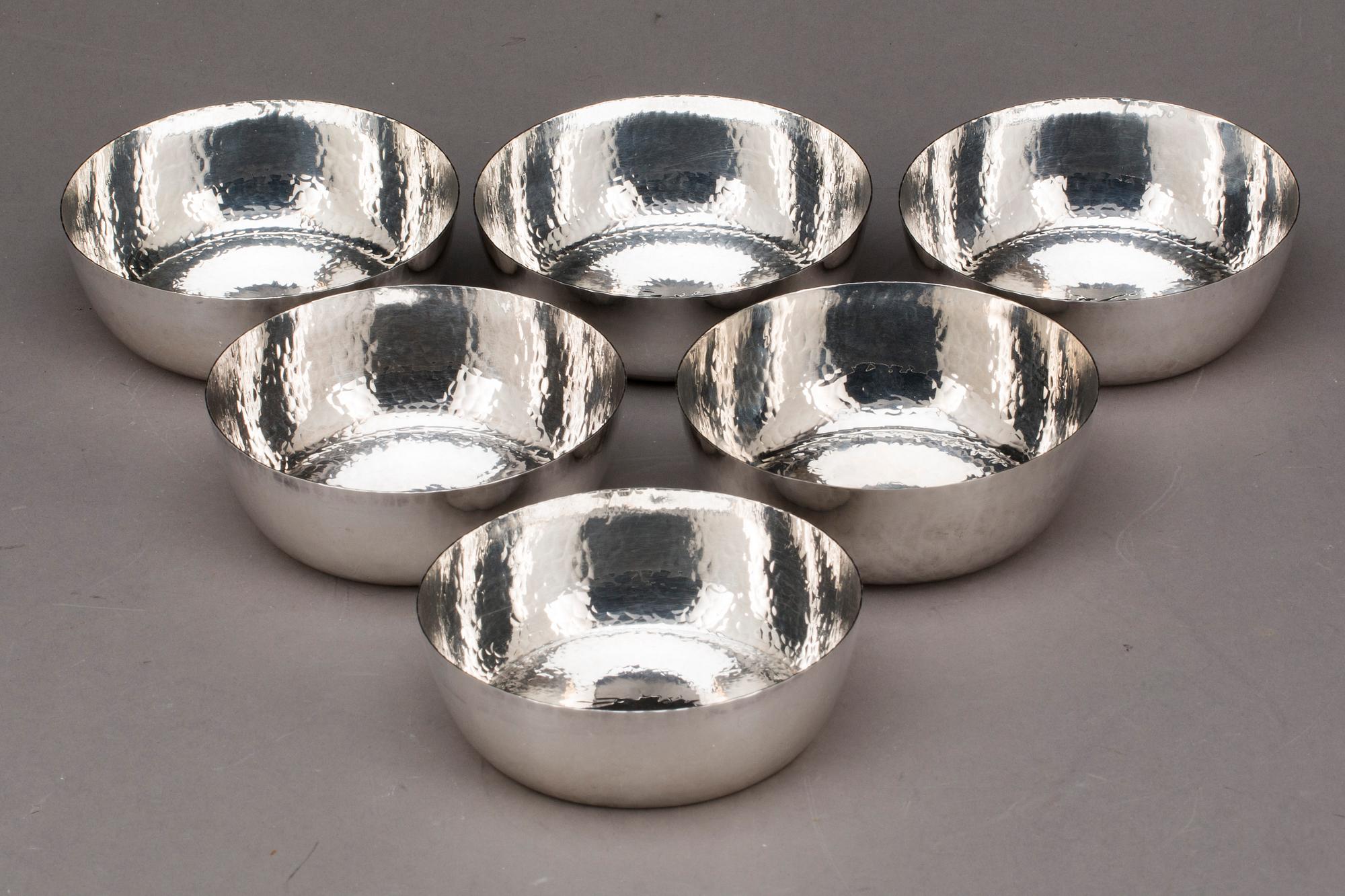 SKÅLAR, 6 st, silver, MGAB E Löfman. 1974-77. Tot ca 730g.