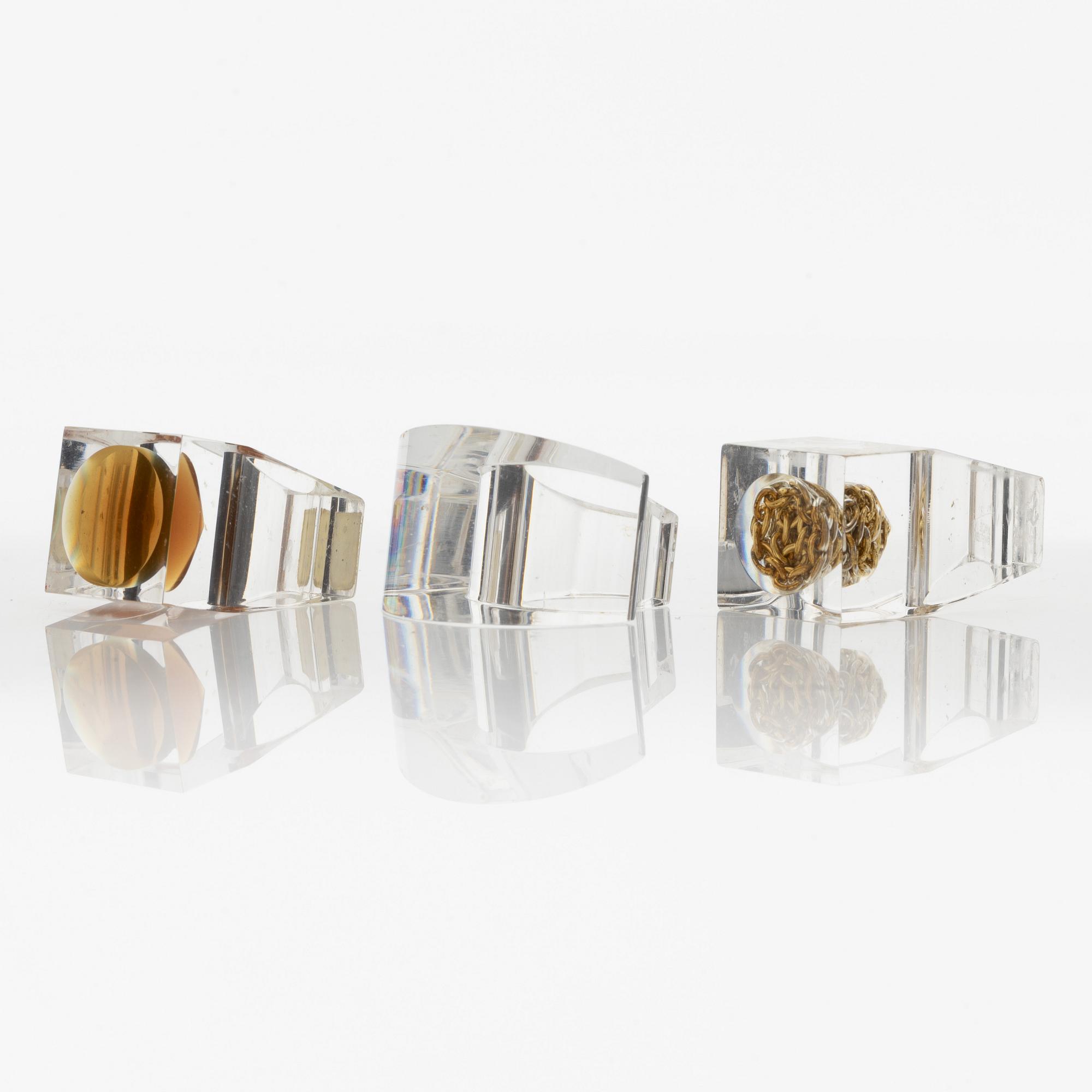 Siv Lagerström, three acrylic rings, 1970s.