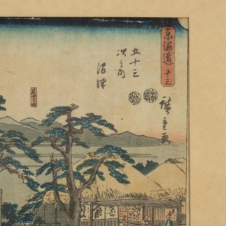 Katsushika Hokusai, after, and Ando Utagawa Hiroshige, two woodblock prints in colours, 19th/20th Century.