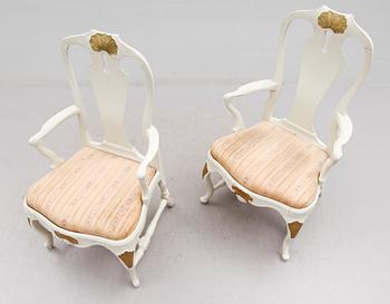 KARMSTOLAR,  2 st, rokoko, 1700-tal.