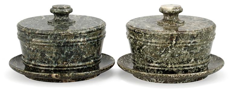 A pair of Swedish 19th century marble butter boxes.