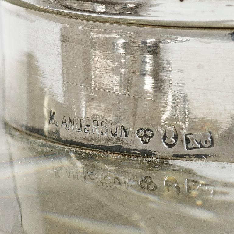 K Anderson, inkstand, silver and glass, Stockholm, 1900-1902,