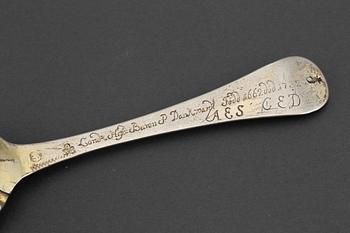 A Swedish 18th century silver-gilt memorial spoon, mark of Otto Henrik Sjoberg, Falun (1726-1775(1778)).