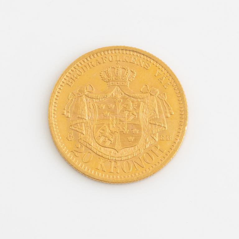 Oscar II, guldmynt, Sverige, 20 kr, 1899.