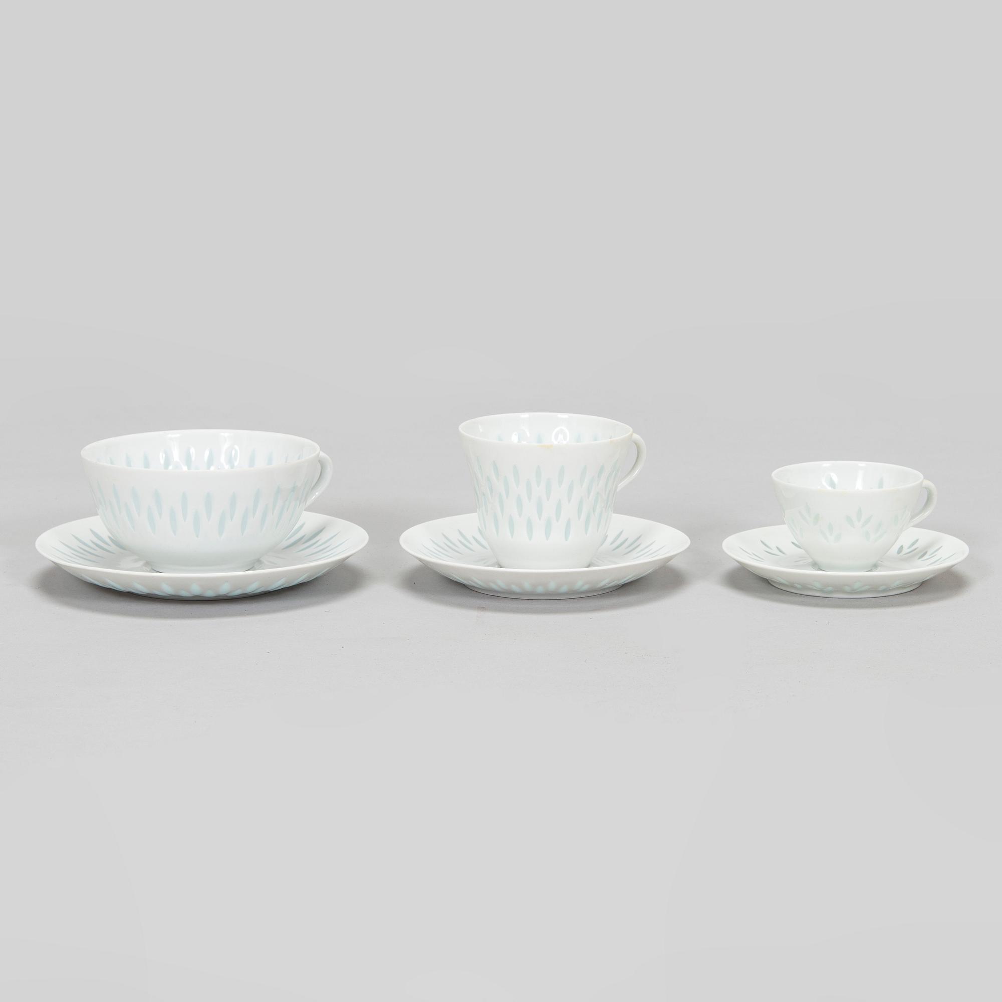 Friedl Holzer-Kjellberg, kaffe- och teservis, 32 dlr, risporslin, signerat i godset F.H.Kj Arabia Finland.