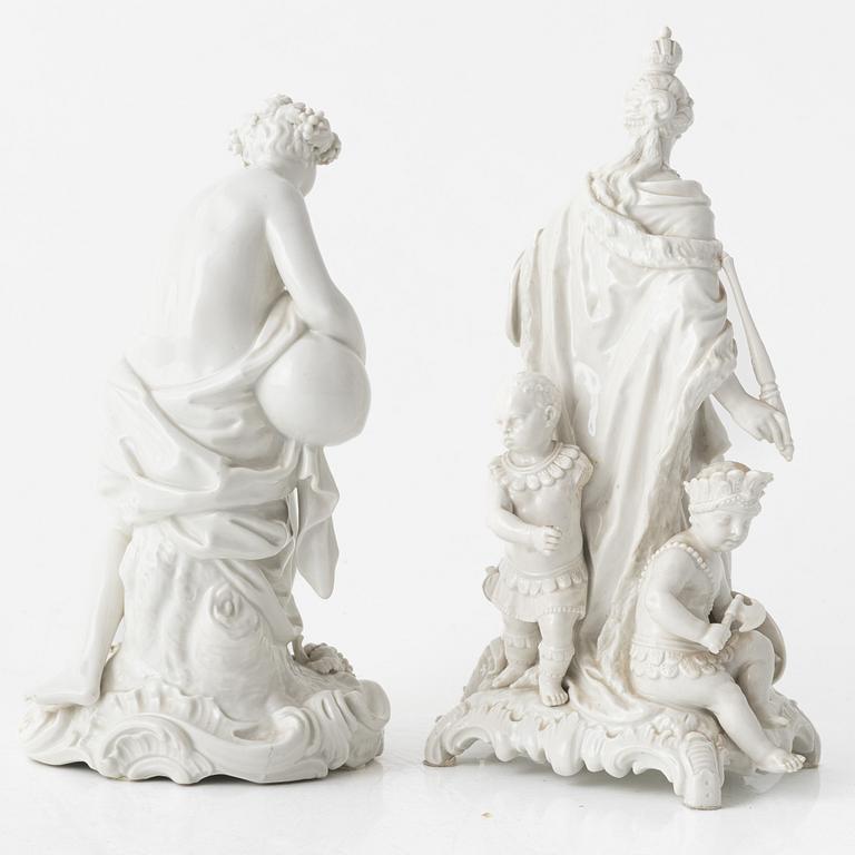 Two porcelain figurines, KMP, Germany, late 19th century.