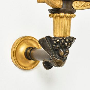 A pair of Empire patinated and ormolu two-branch appliques attr. to C. Galle (bronzier in Paris 1786-1815).