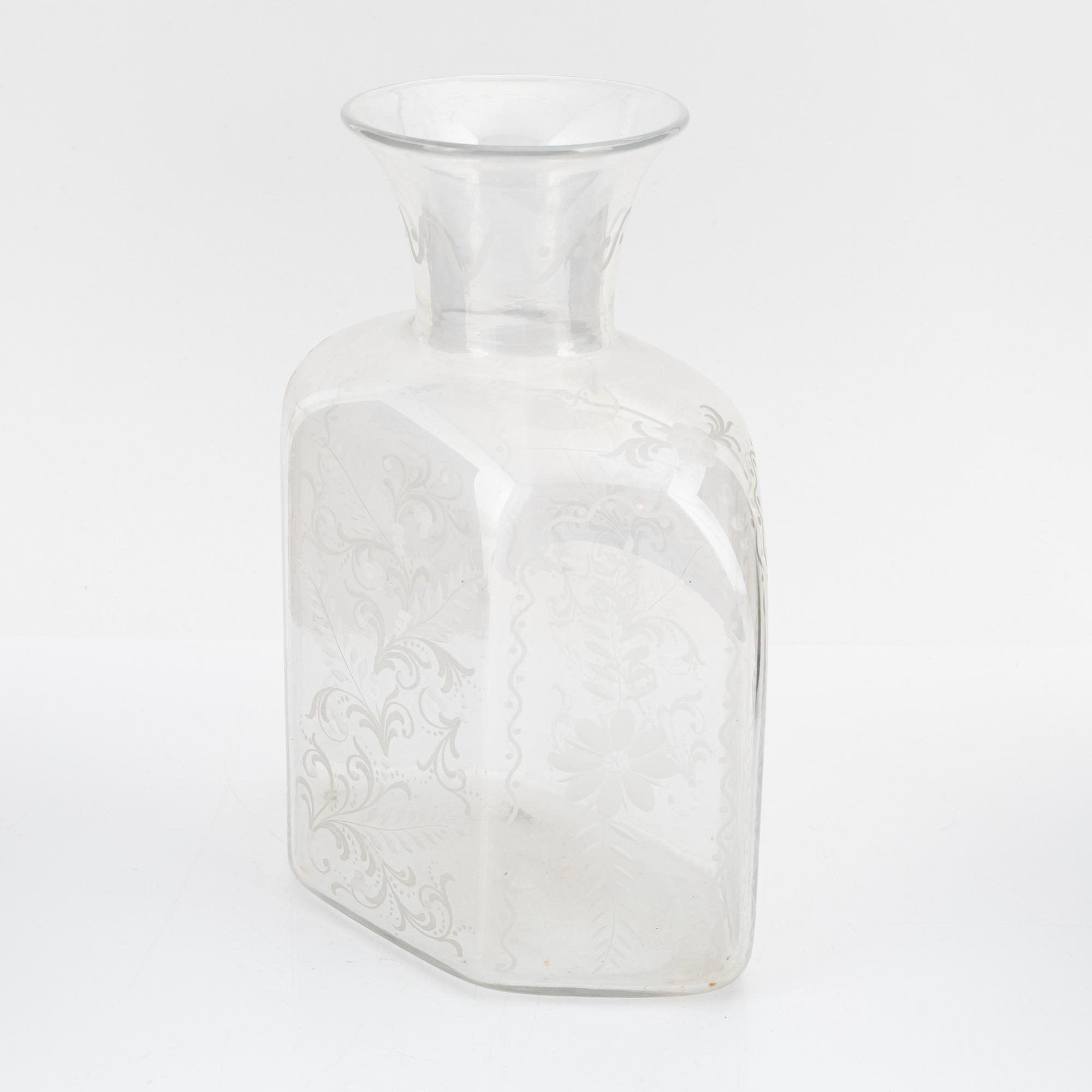 A hexagonal glass flask, 20th century.